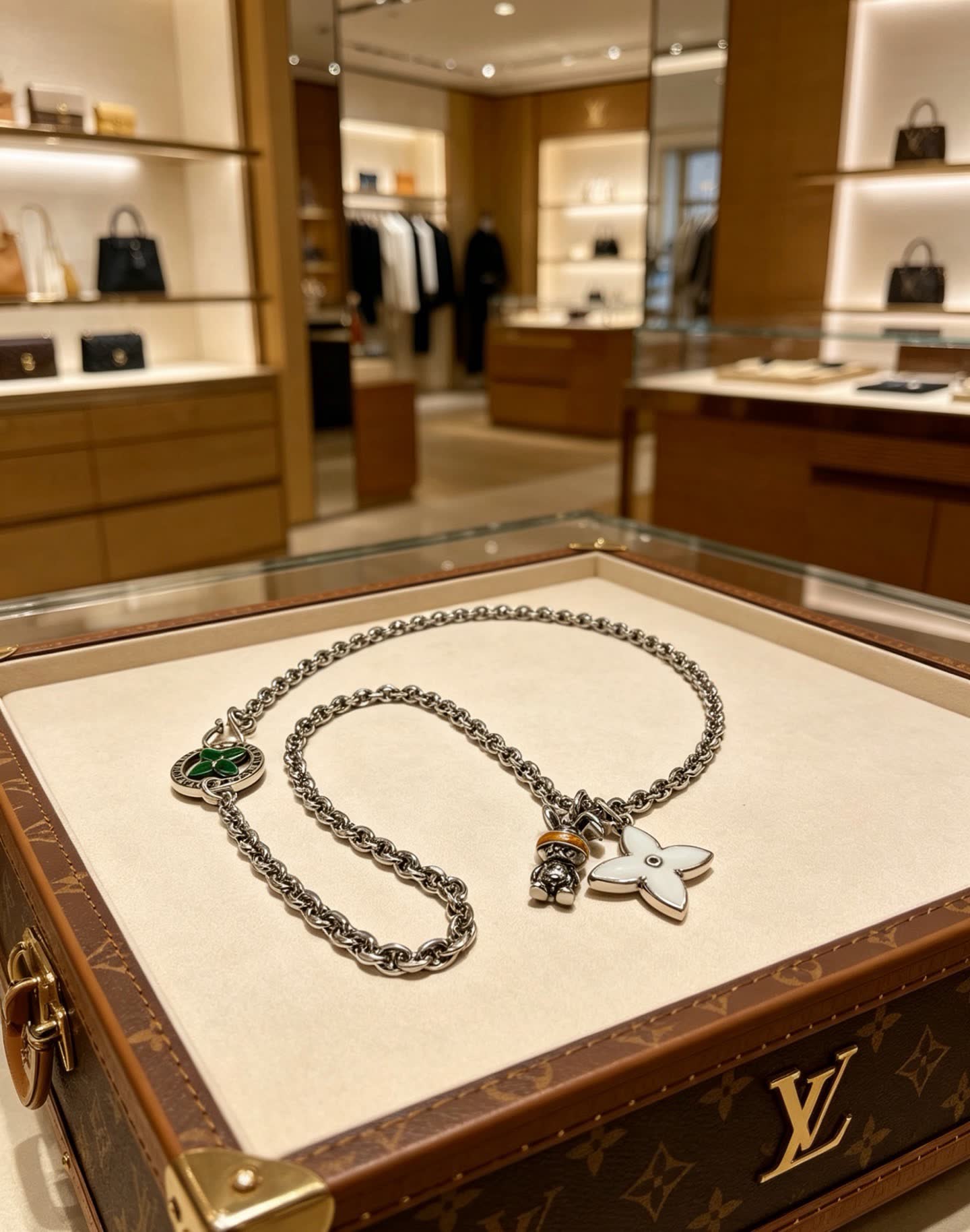 Louis Vuitton Silver Chain Necklace with Charms